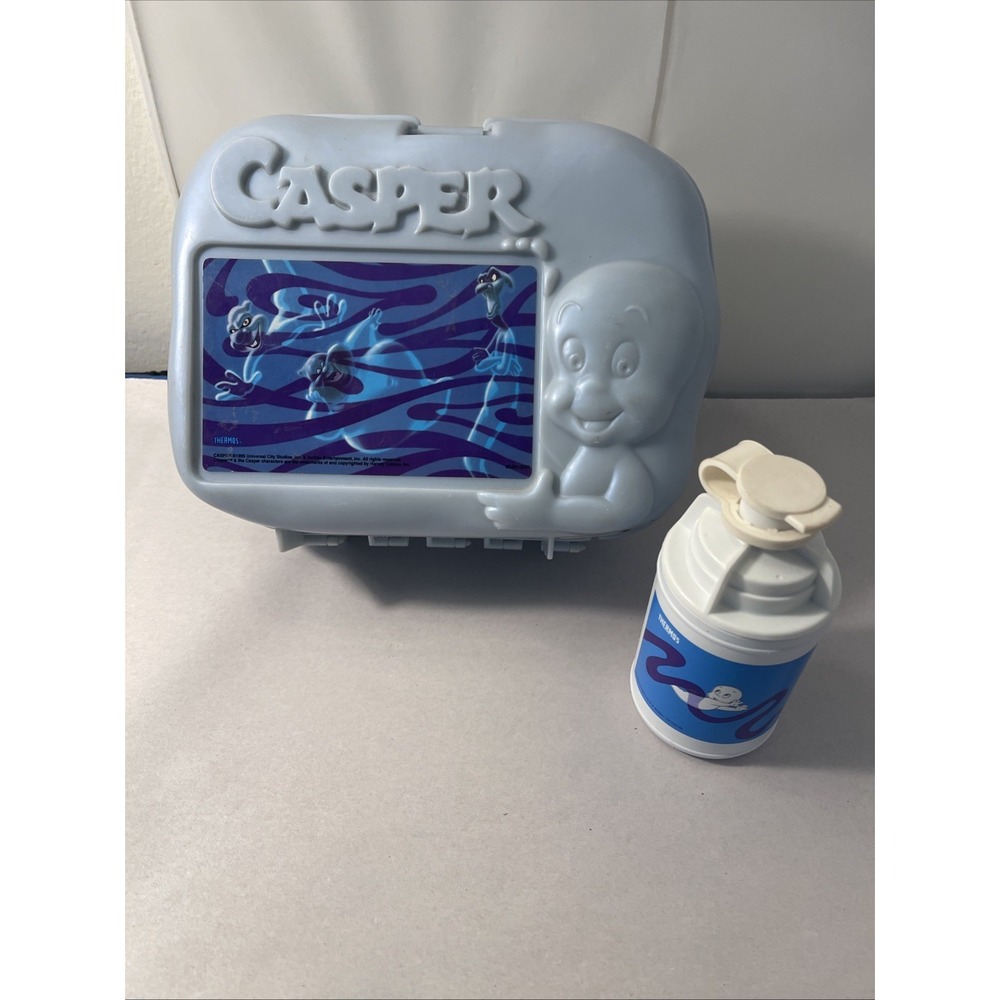 Casper The Friendly Ghost & Ghostly Trio Plastic Lunch Box & Bottle 1995 Thermos
